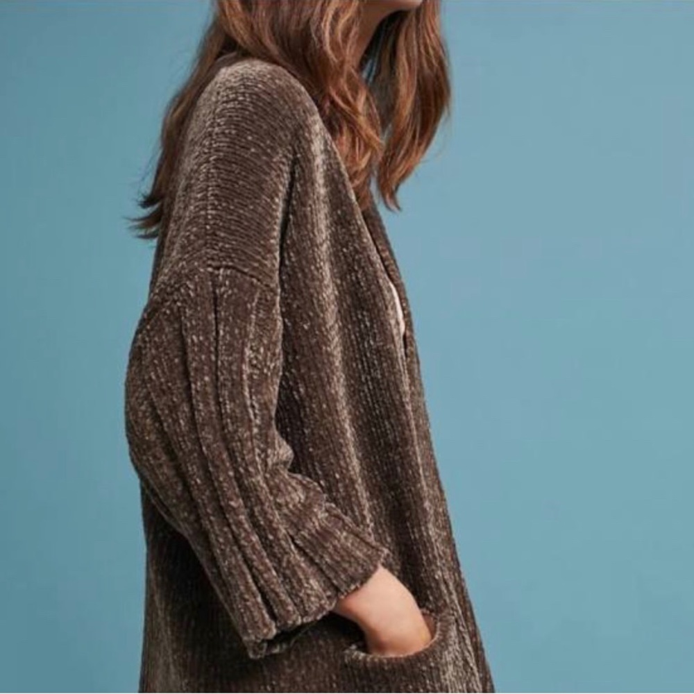 NWOT Anthropologie moth brown chenille sweater coat. Wide sleeves.medium